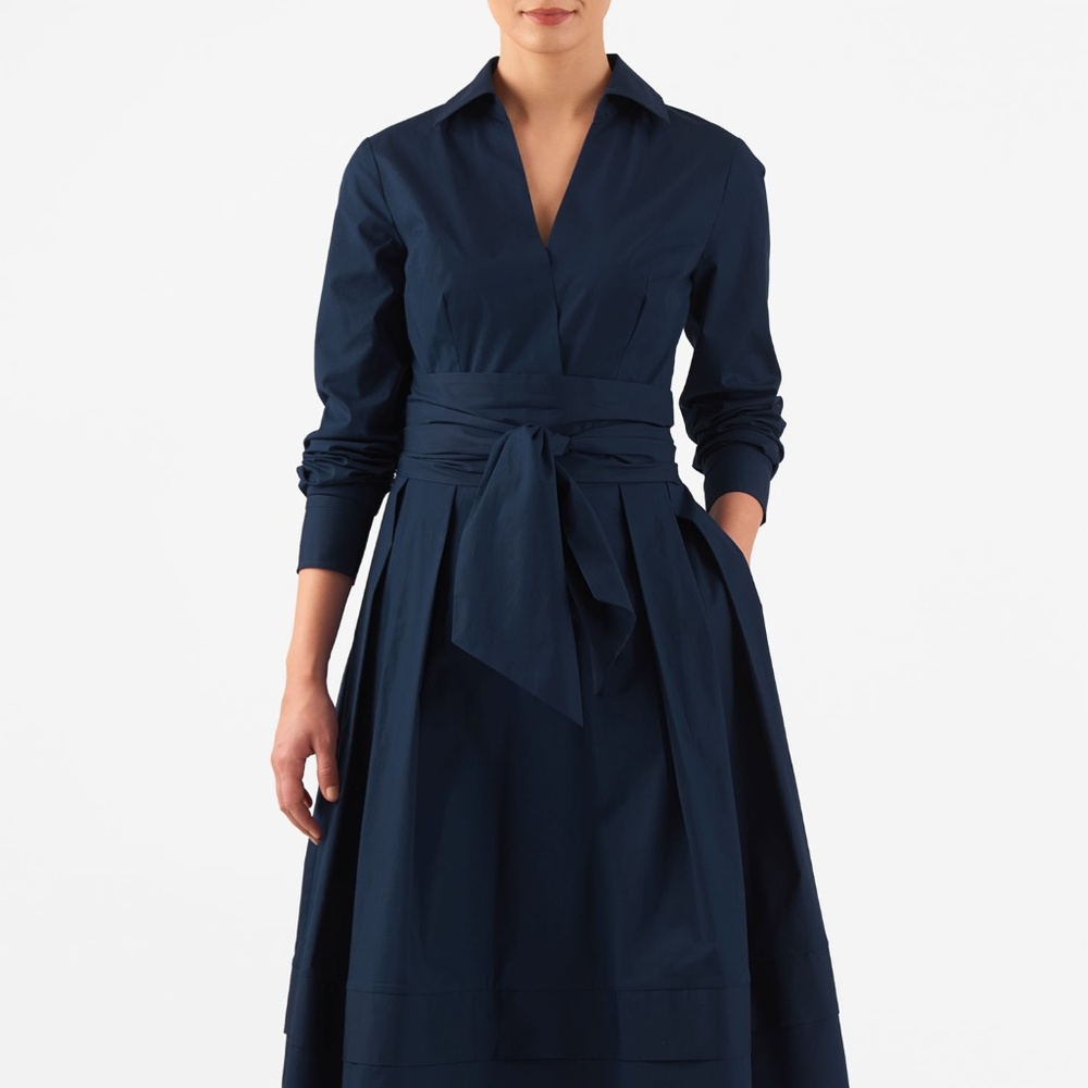 Eshakti Obi Belt Cotton Poplin Shirtdress